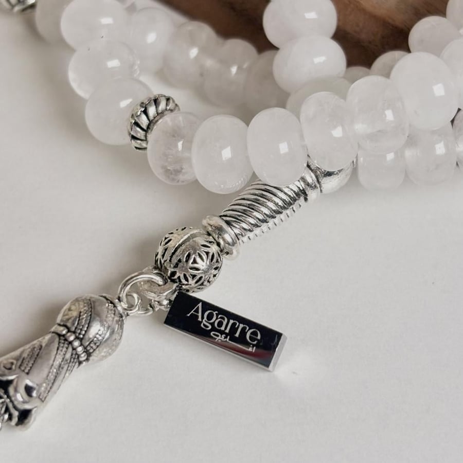Natural rock quartz stone rosary - 99 beads