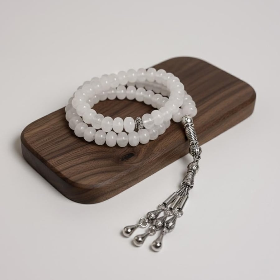 Natural rock quartz stone rosary - 99 beads