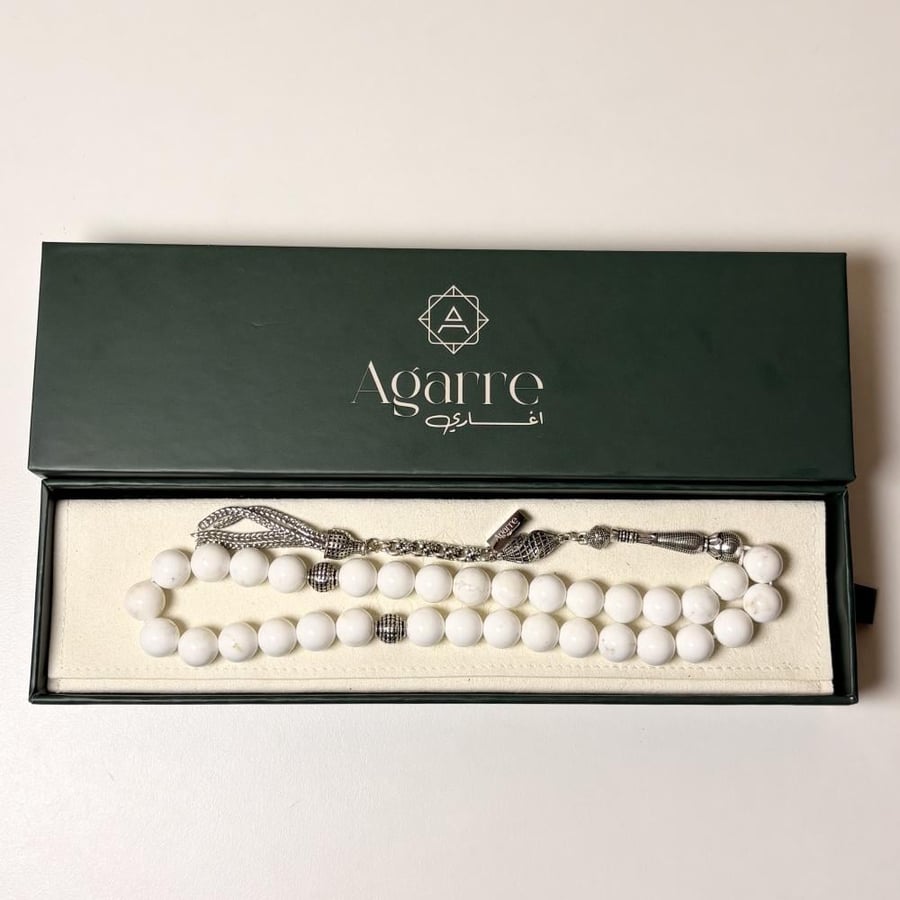 White Onyx natural stone rosary - 33 beads