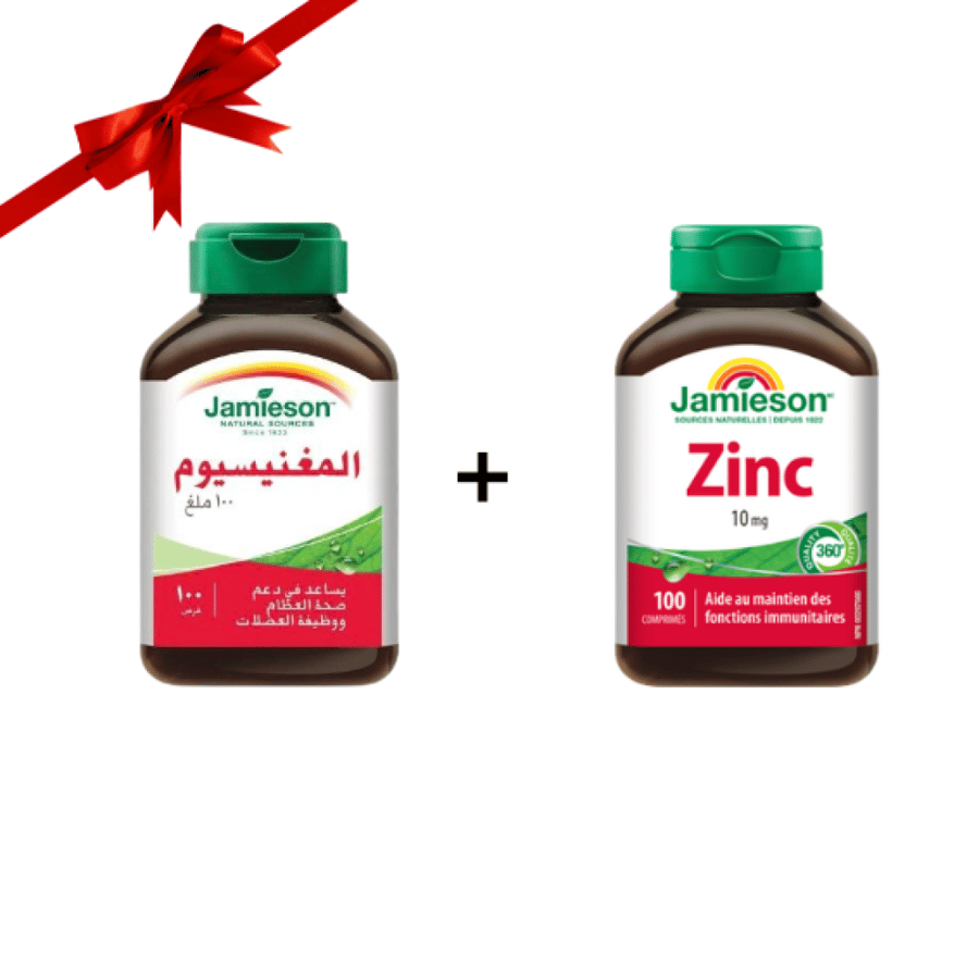 (عرض الباكدجات) JAMIESON MAGNESIUM 100MG 100TAB/BOX. + JAMIESON ZINC 10MG 100TAB/BOT.