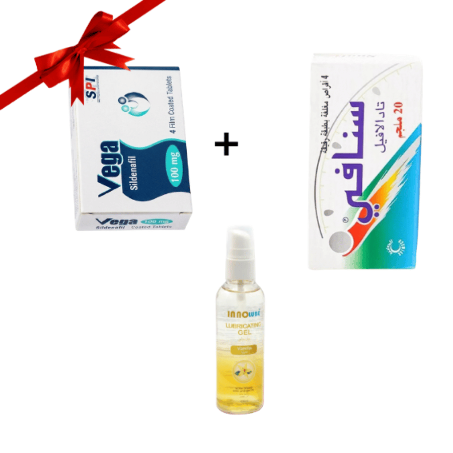 (عرض الباكدجات)VEGA 100MG 4FCTAB/BOX + SNAFI 20MG 4FCTAB/BOX + اينو مزلق شخص - فانيلا 100مل