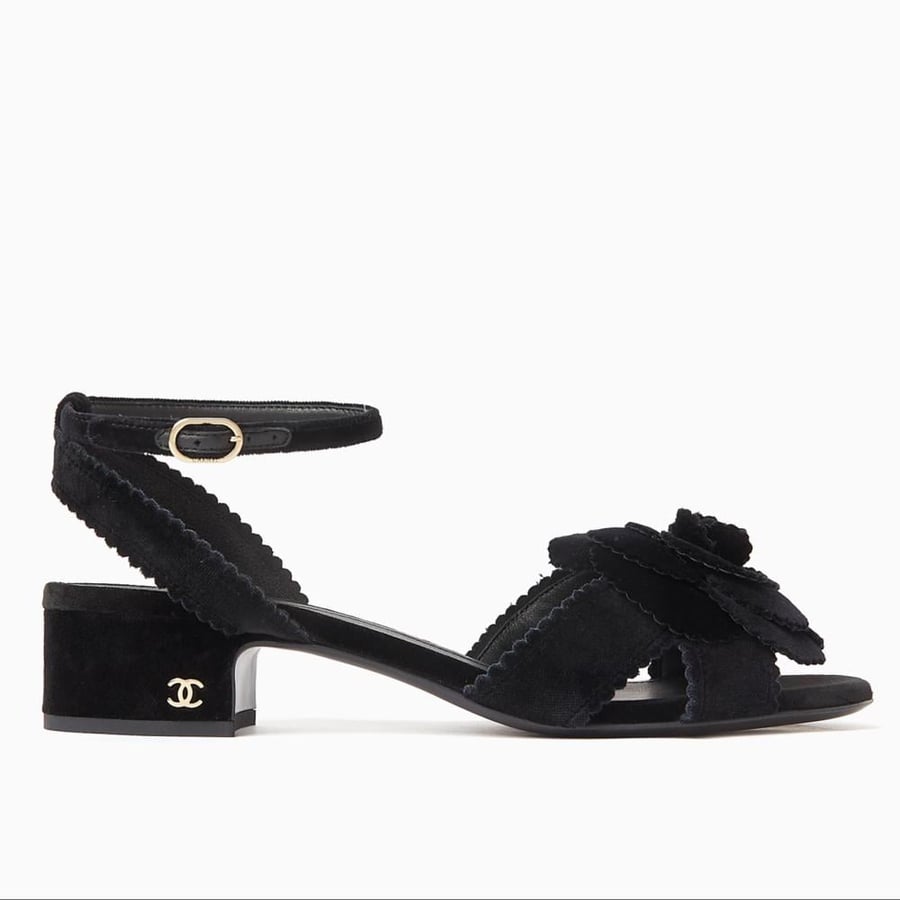 Chanel Velvet Pearl Sandals