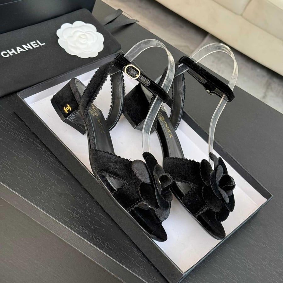 Chanel Velvet Pearl Sandals