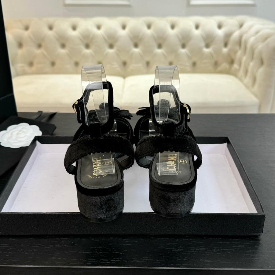 Chanel Velvet Pearl Sandals