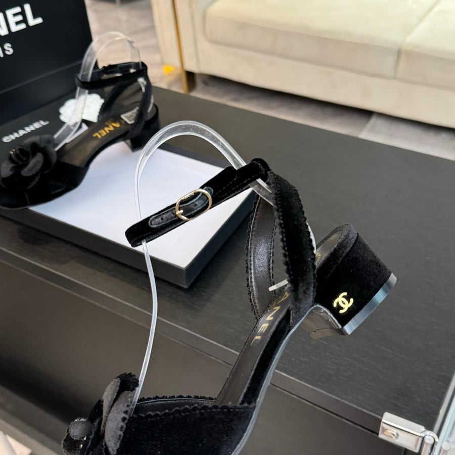 Chanel Velvet Pearl Sandals