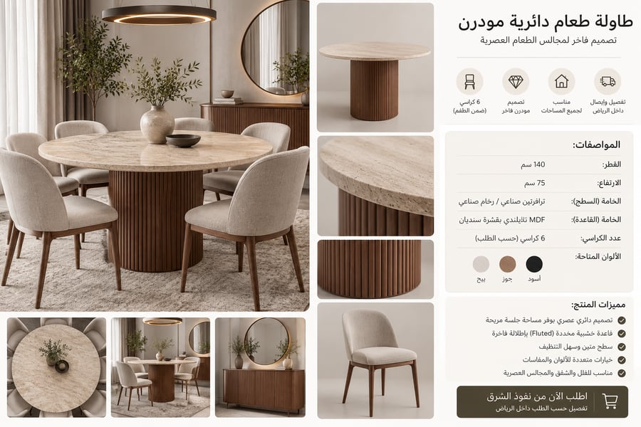 مواصفات طاولة طعام دائرية 140 سم