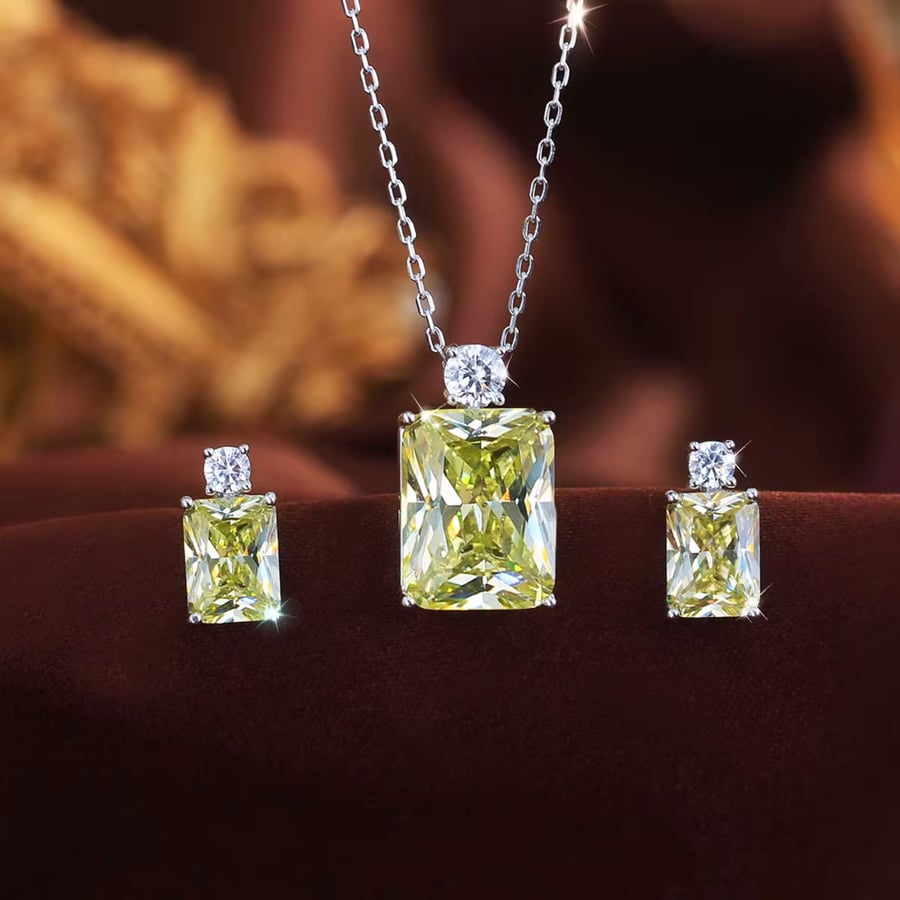 Sterling silver set 925, olive yellow color