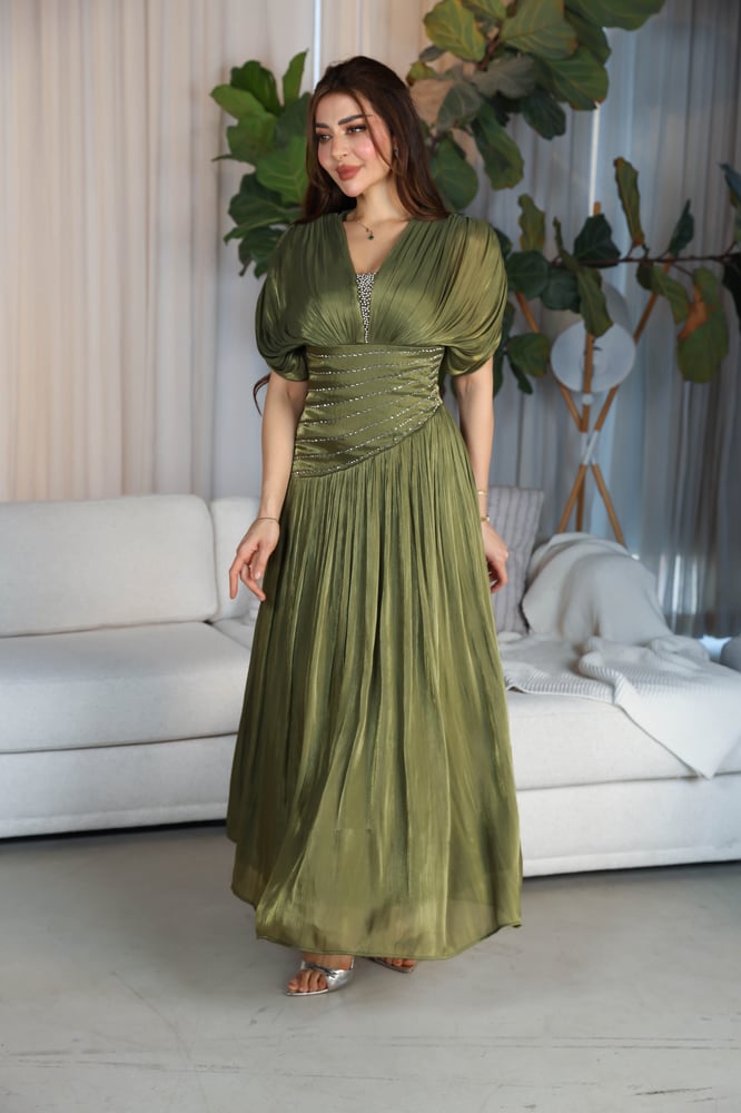 Olive dress with luxurious feminine design