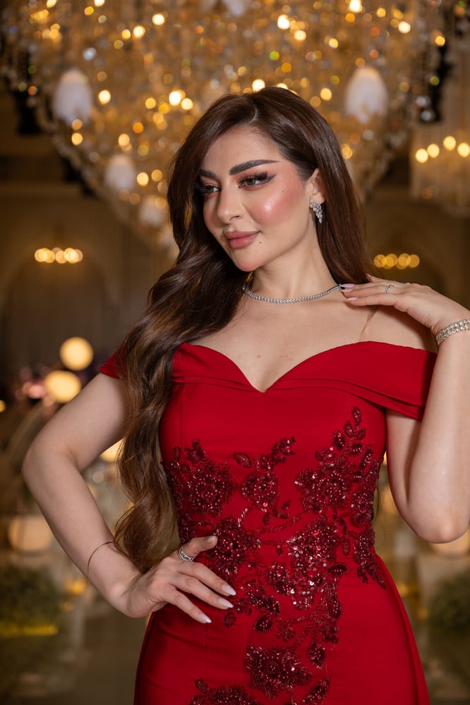 Burgundy evening dress with crystal embroidery
