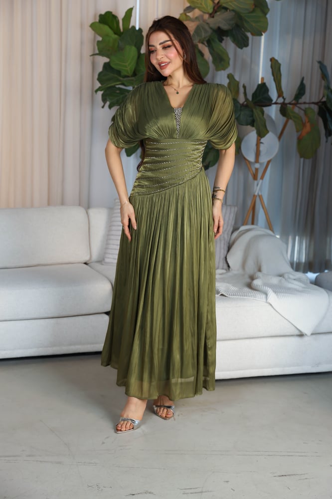 Olive dress with luxurious feminine design