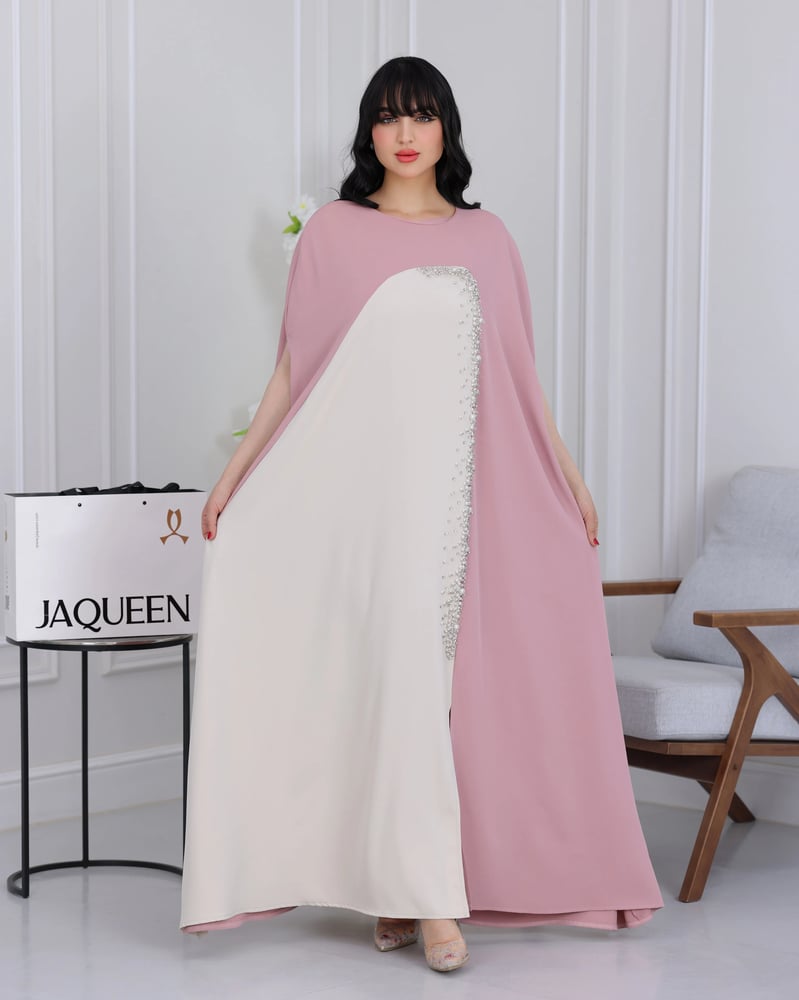 Royal pink and beige thobe with luxurious embroidery