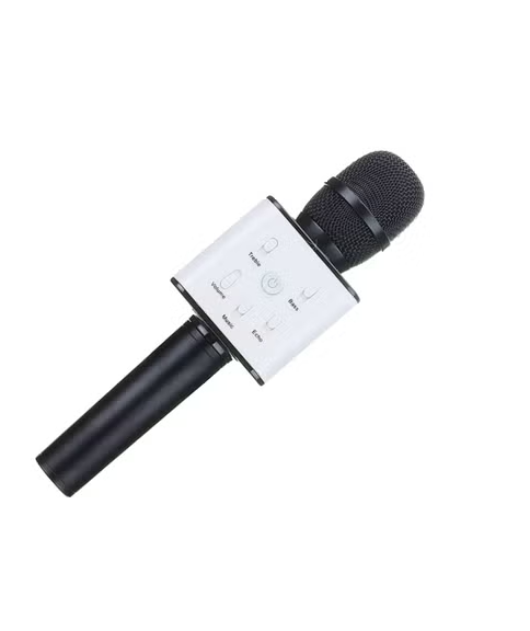 Portable karaoke microphone equipped with Bluetooth technology with black/white speaker