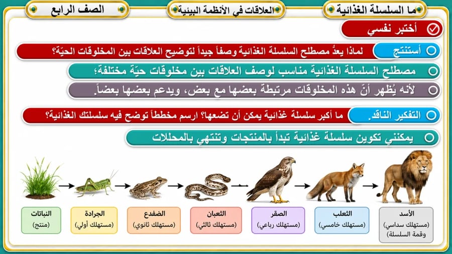 العلاقات في الانظمة البيئية - الصف الرابع