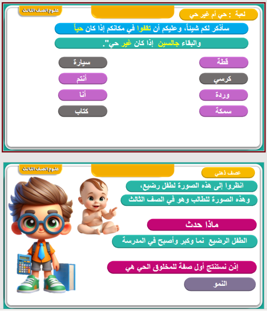 علوم الصف الثالث الفصل : التعرف على المخلوقات الحية