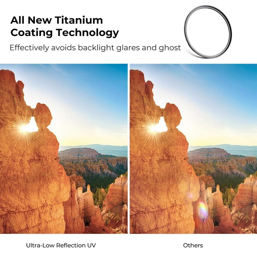 K&F Concept 82mm Ultra-low Reflection UV Filter(titanium coating ) with 28 Multi-Layer Coatings Nano-X Series