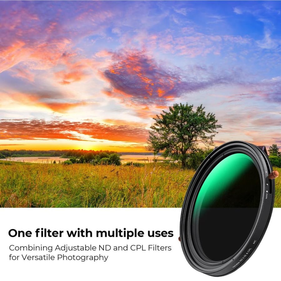 K&F Concept 82MM Multi-functional CPL+Variable ND2-32 Filters,Ultra-thin, HD,With toggle and a vacuum cleaning cloth, green coated, NANO-D series