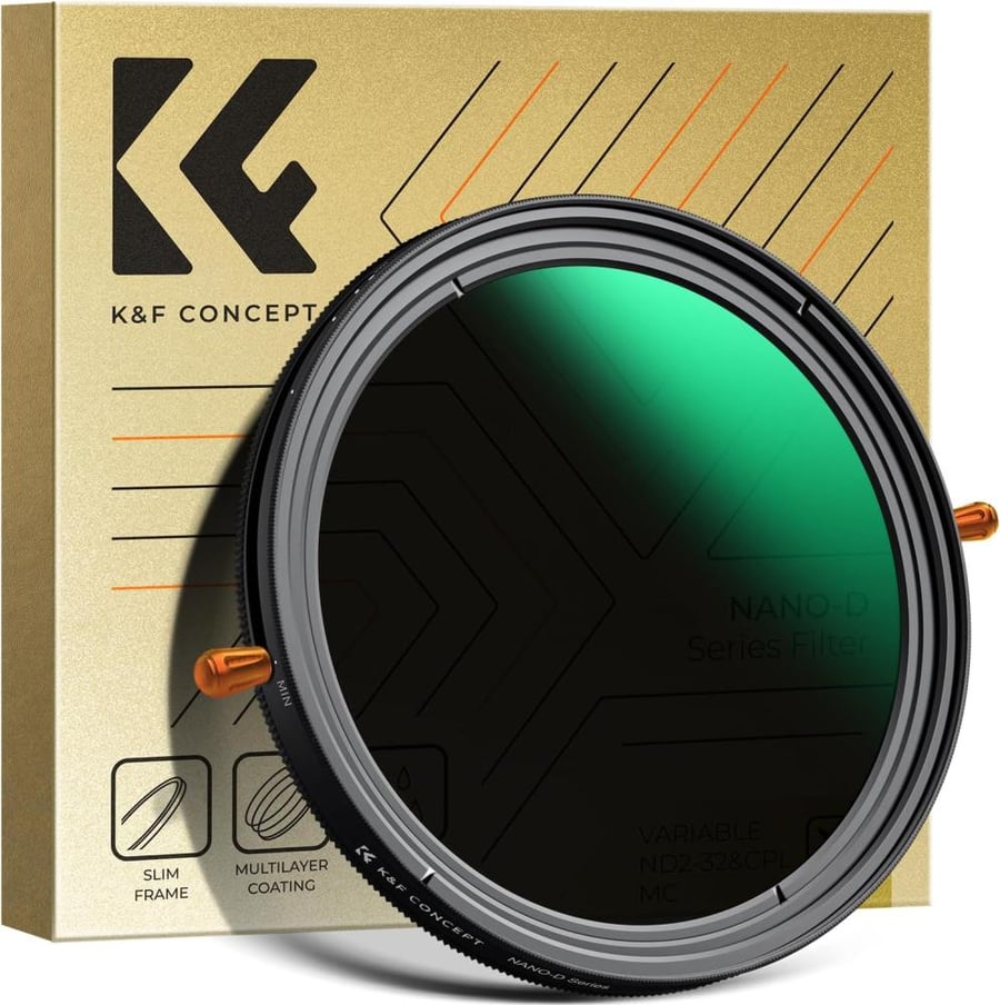 K&F Concept 77MM Multi-functional CPL+Variable ND2-32 Filters,Ultra-thin, HD,With toggle and a vacuum cleaning cloth, green coated, NANO-D series
