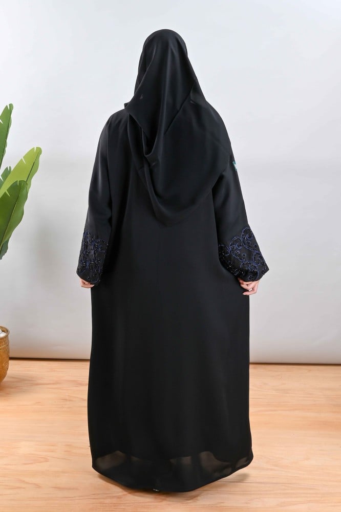 عباية كريب ناعم بتطريز اسود على كحلي