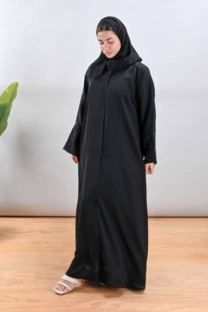 عباية كريب ناعم بتطريز اسود على كحلي