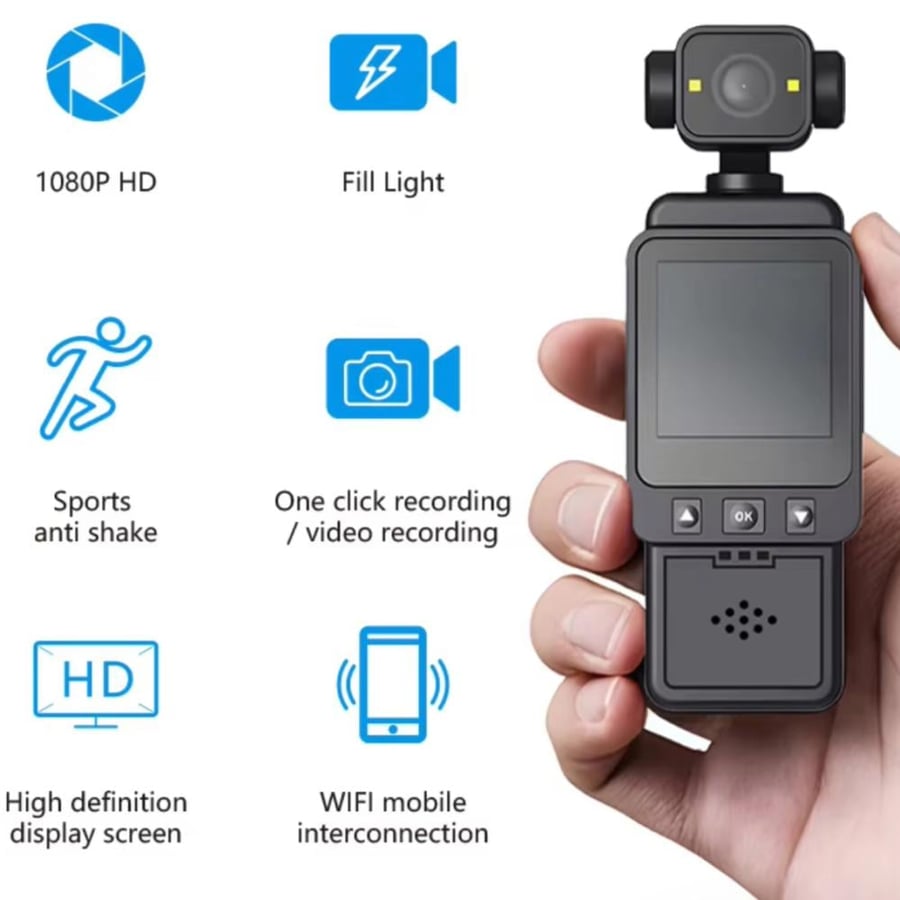 Pocket camera and action camera with rotating lens - for recording your diaries and your outdoor adventures
