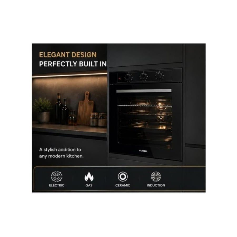 كومتيل فرن بلت ان - 60 سم - 88 لتر - كهرباء - 2550 واط - زجاج أسود - 8+1 برنامج - موديل A68-SF3O
