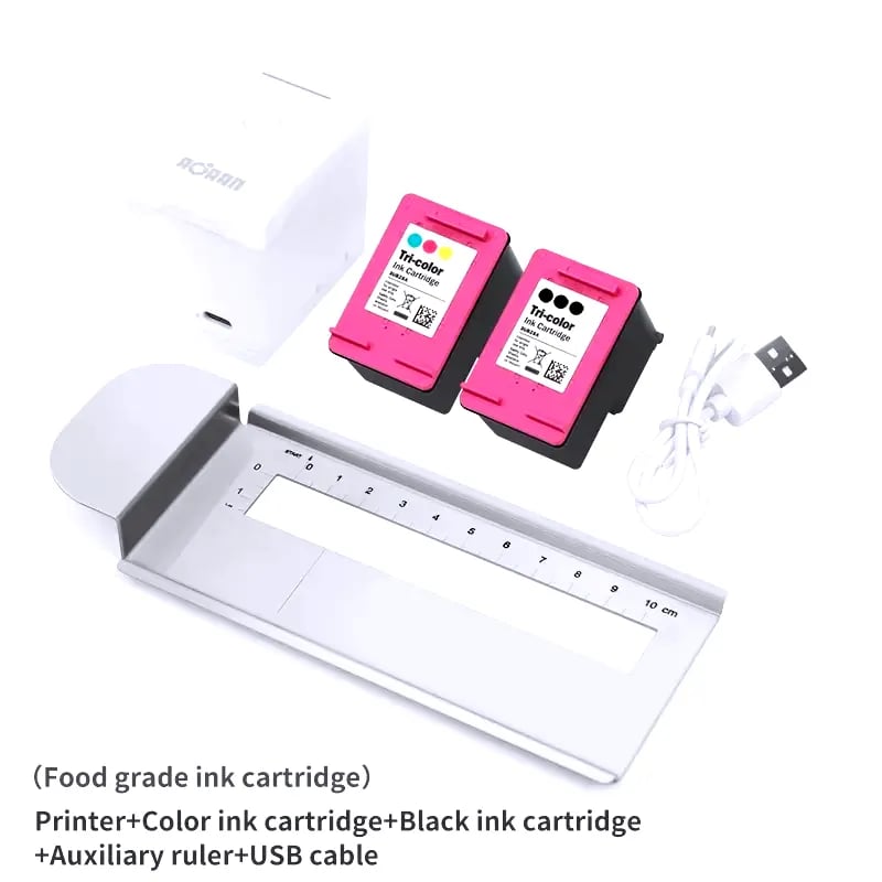 طابعة الطعام المحمولة AORAN PrintMini، طابعة حبر صالح للأكل ملونة، آلة طباعة عبر التطبيق للقهوة واللاتيه والكعك والبسكويت والخبز والماكارون