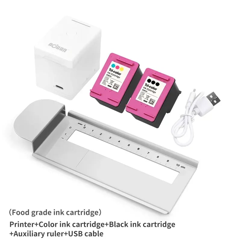 طابعة الطعام المحمولة AORAN PrintMini، طابعة حبر صالح للأكل ملونة، آلة طباعة عبر التطبيق للقهوة واللاتيه والكعك والبسكويت والخبز والماكارون