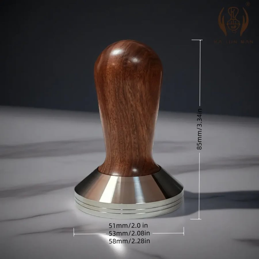 1Pc Espresso Burger, coffee tamper, comfortable wooden handle, smooth stainless steel base, diameter specifications: 51.53.58mm