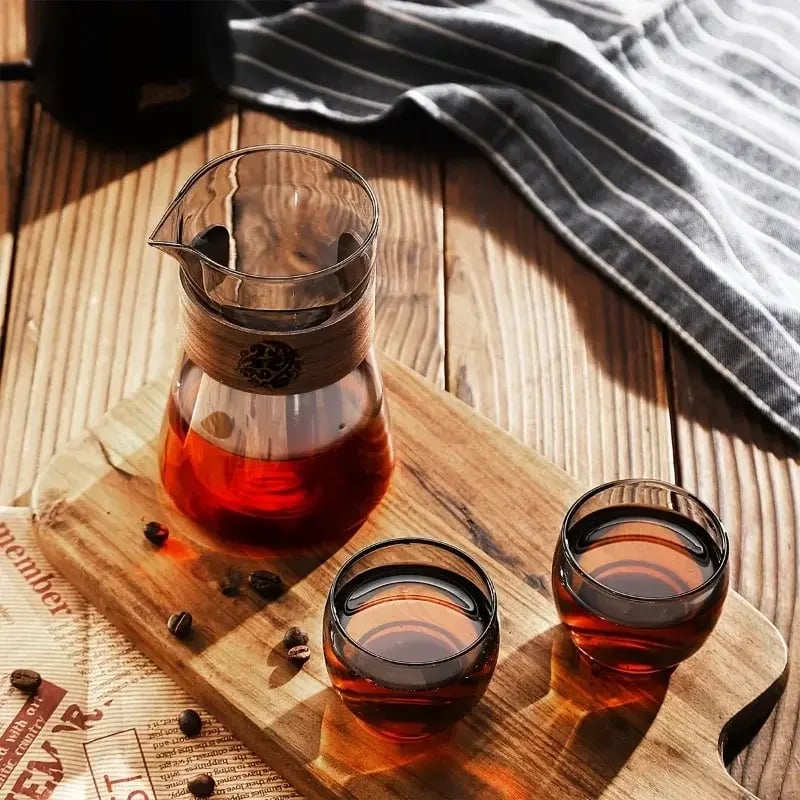 17oz/500ml Glass Coffee Pot Carafe with Wood Heat-Resistant Layer, High Borosilicate Espresso Shot Glass Mug ,Coffee Accesories