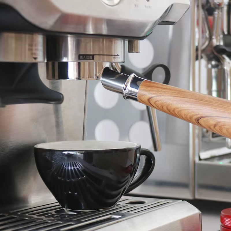 مقبض فلتر إسبريسو بدون قاع 54 مم مع مقبض خشبي لآلات بريفيل Breville BES870/875/878/880 - ستانلس ستيل عالي الجودة