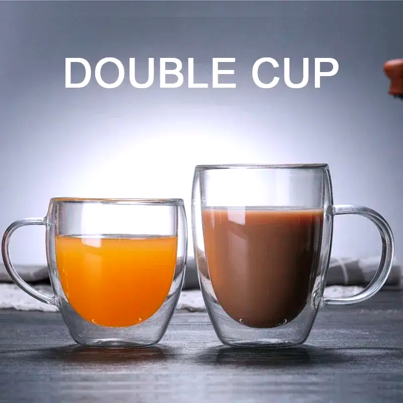Double Bottom Wall Glass Coffee Cup Whiskey Tea Thermal Heat Resistant Cocktail Vodka Shot Wine Mug Drinkware Tumbler Set