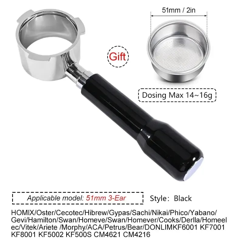فلتر القهوة بدون قاع مقاس 51 مم مع سلة أكواب لآلة الإسبريسو Homix Hibrew h11 Oster Cecotec Phico Brayer br1101
