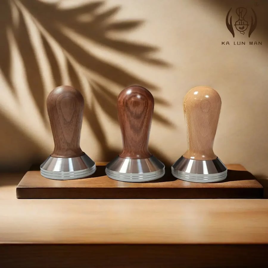1Pc Espresso Burger, coffee tamper, comfortable wooden handle, smooth stainless steel base, diameter specifications: 51.53.58mm