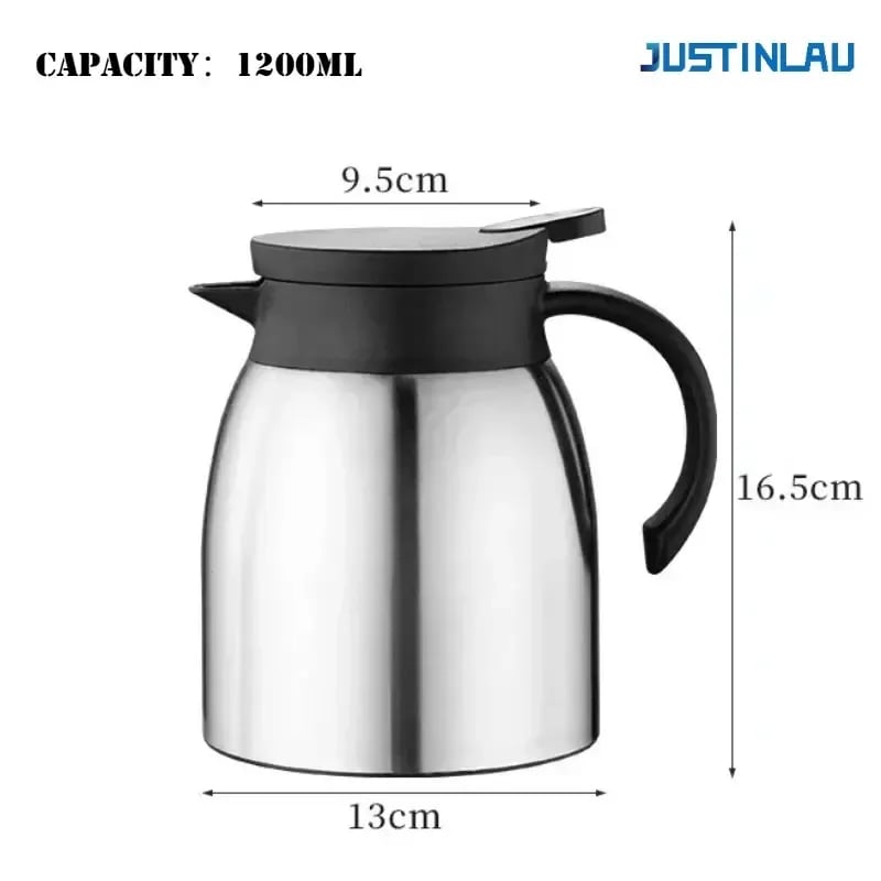JUSTINLAU 1200 مللي إبريق شاي معزول 304 إبريق شاي من الفولاذ المقاوم للصدأ مع فلتر شاي إبريق قهوة سعة كبيرة غلاية مكتب تخمير الشاي