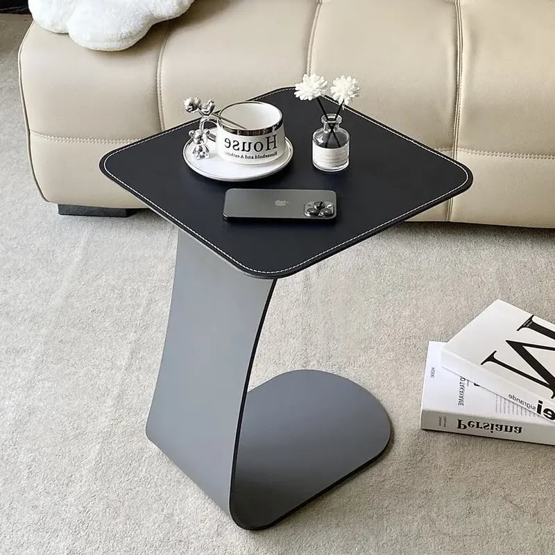 Small Square Modern Minimalist Luxury Leather Coffee Table, Elegant Movable Side Table