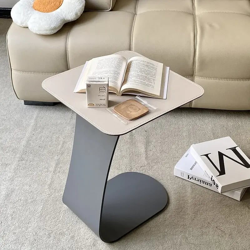 Small Square Modern Minimalist Luxury Leather Coffee Table, Elegant Movable Side Table