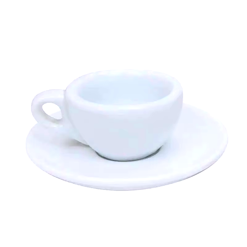طقم فنجان قهوة اسبريسو سيراميك أبيض سميك مع صحن 50 مل - تصميم إيطالي معزول للقهوة المركزة والمقاهي