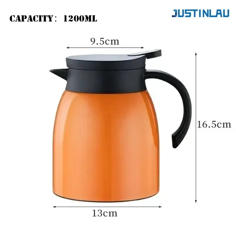 JUSTINLAU 1200 مللي إبريق شاي معزول 304 إبريق شاي من الفولاذ المقاوم للصدأ مع فلتر شاي إبريق قهوة سعة كبيرة غلاية مكتب تخمير الشاي