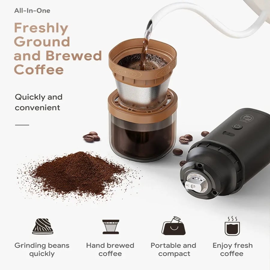 icafilas Multifunction Portable Coffee Dripper Maker Mini Camping Travel Bean Mill Electric Coffee Grinder Stainless Steel Grind