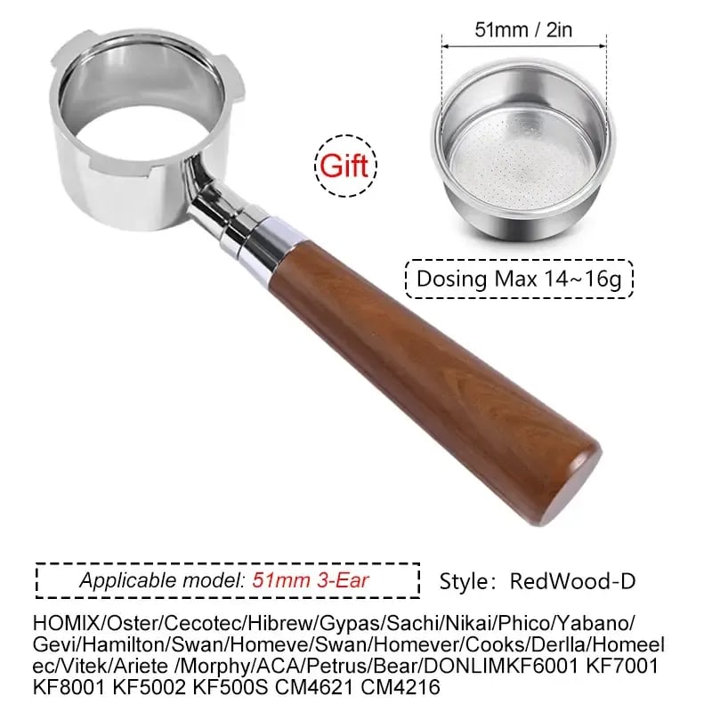 فلتر القهوة بدون قاع مقاس 51 مم مع سلة أكواب لآلة الإسبريسو Homix Hibrew h11 Oster Cecotec Phico Brayer br1101