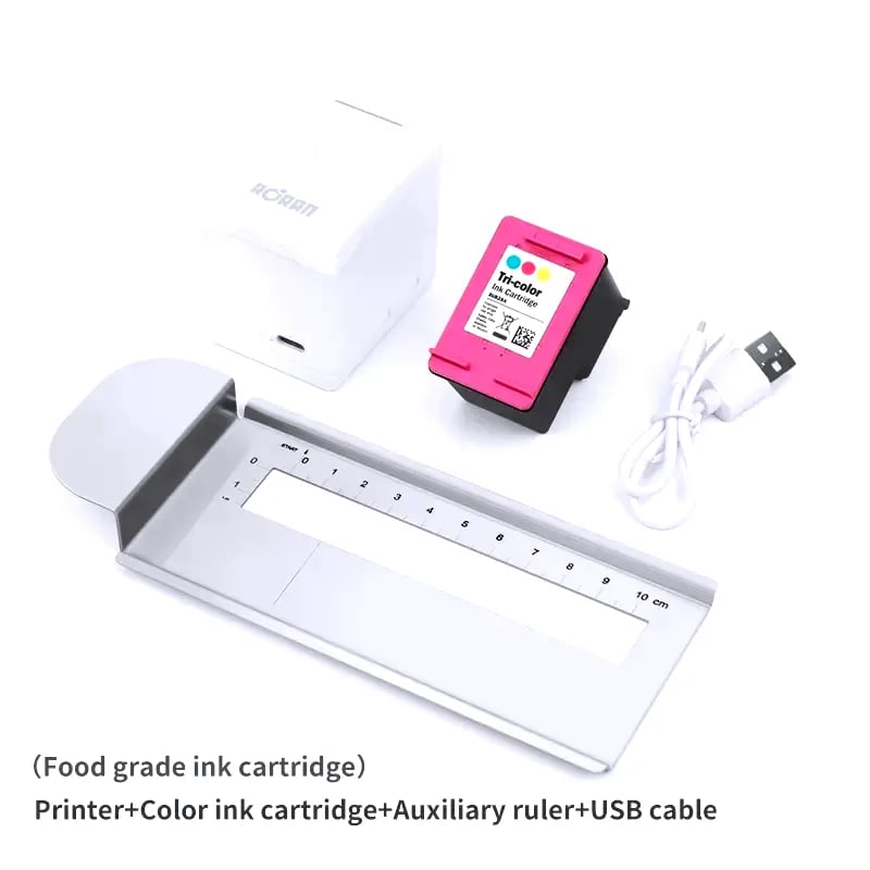 طابعة الطعام المحمولة AORAN PrintMini، طابعة حبر صالح للأكل ملونة، آلة طباعة عبر التطبيق للقهوة واللاتيه والكعك والبسكويت والخبز والماكارون