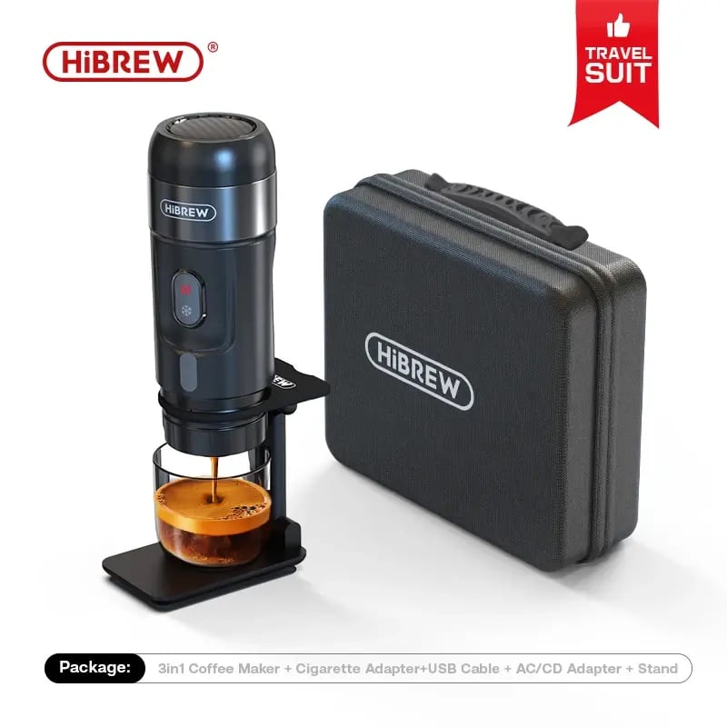 ماكينة قهوة إسبريسو محمولة هاي برو (HiBREW H4A) للسيارة والمنزل - متوافقة مع كبسولات نسبريسو، دولتشي غوستو والبن المطحون