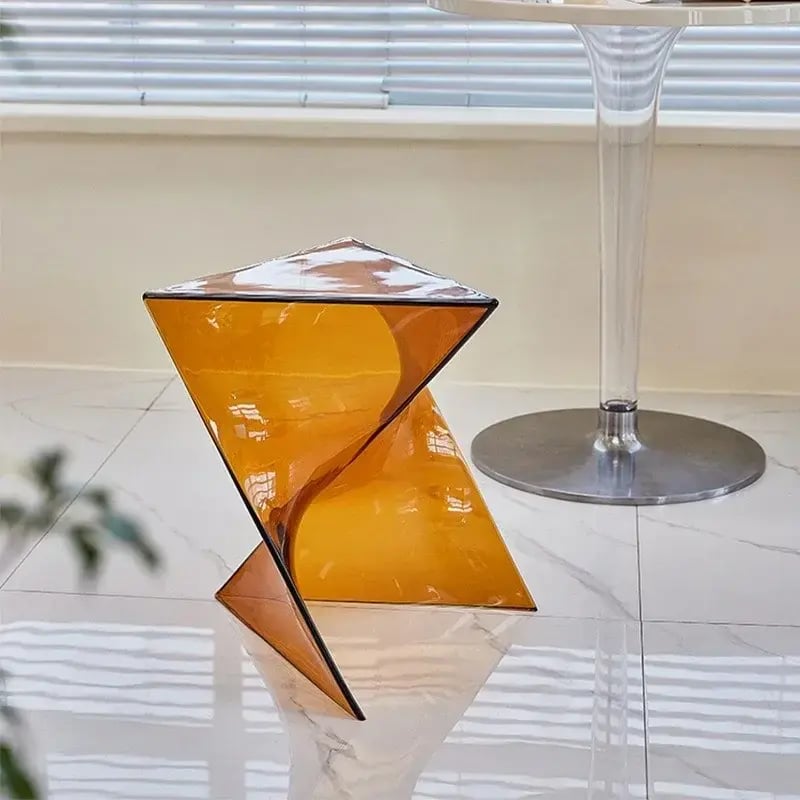 طاولة قهوة جانبية شفافة من الأكريليك بتصميم هندسي عصري على شكل حرف Z - طاولة خدمة منزلية لغرفة المعيشة وغرفة النوم موديل مينيمايست