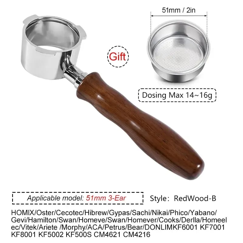 فلتر القهوة بدون قاع مقاس 51 مم مع سلة أكواب لآلة الإسبريسو Homix Hibrew h11 Oster Cecotec Phico Brayer br1101