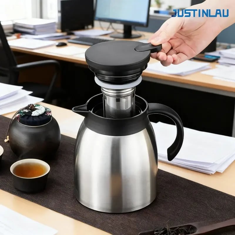 JUSTINLAU 1200 مللي إبريق شاي معزول 304 إبريق شاي من الفولاذ المقاوم للصدأ مع فلتر شاي إبريق قهوة سعة كبيرة غلاية مكتب تخمير الشاي