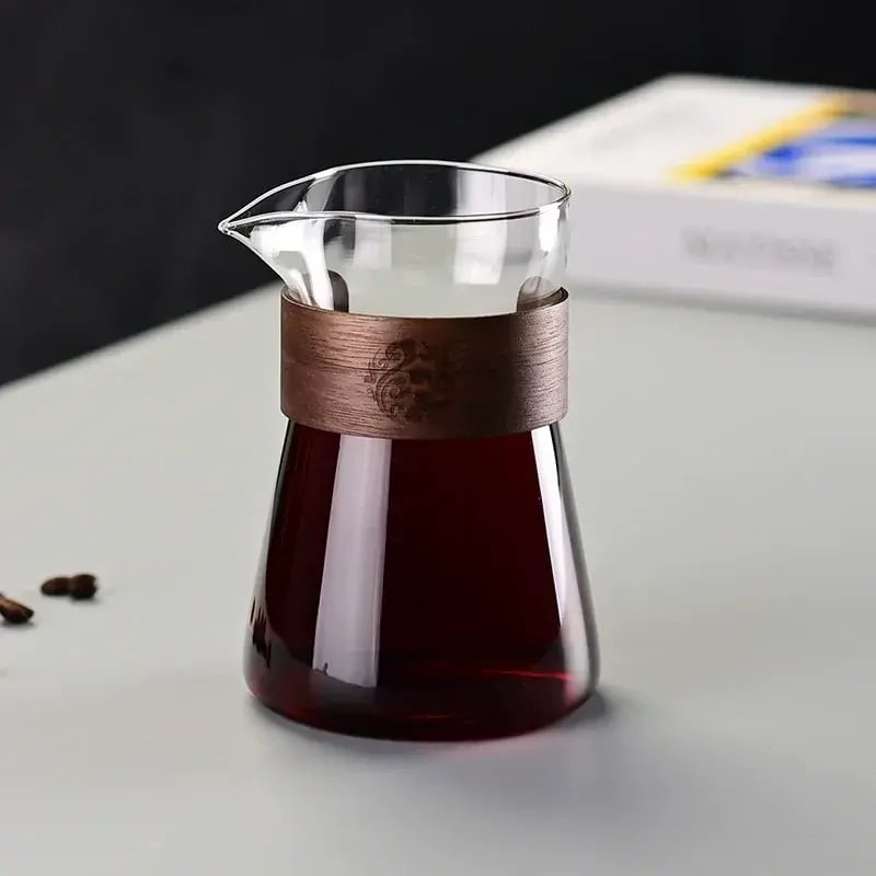 17oz/500ml Glass Coffee Pot Carafe with Wood Heat-Resistant Layer, High Borosilicate Espresso Shot Glass Mug ,Coffee Accesories