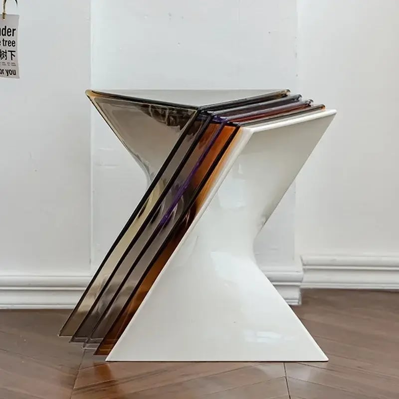 طاولة قهوة جانبية شفافة من الأكريليك بتصميم هندسي عصري على شكل حرف Z - طاولة خدمة منزلية لغرفة المعيشة وغرفة النوم موديل مينيمايست