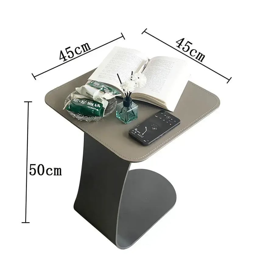 Small Square Modern Minimalist Luxury Leather Coffee Table, Elegant Movable Side Table