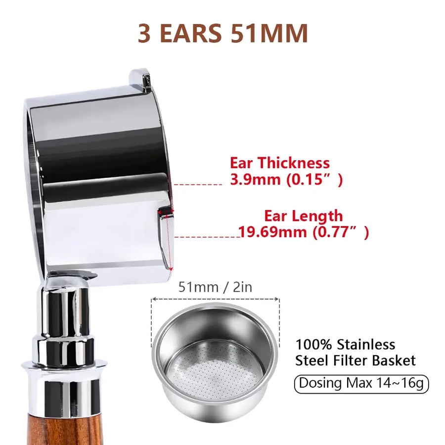 فلتر القهوة بدون قاع مقاس 51 مم مع سلة أكواب لآلة الإسبريسو Homix Hibrew h11 Oster Cecotec Phico Brayer br1101