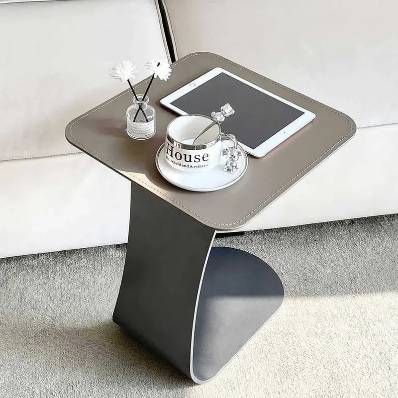 Small Square Modern Minimalist Luxury Leather Coffee Table, Elegant Movable Side Table